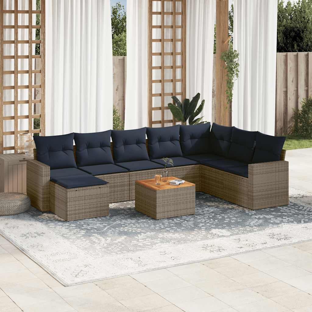 Conjunto de sofá de jardim de 9 peças com almofadas em rattan sintético cinza