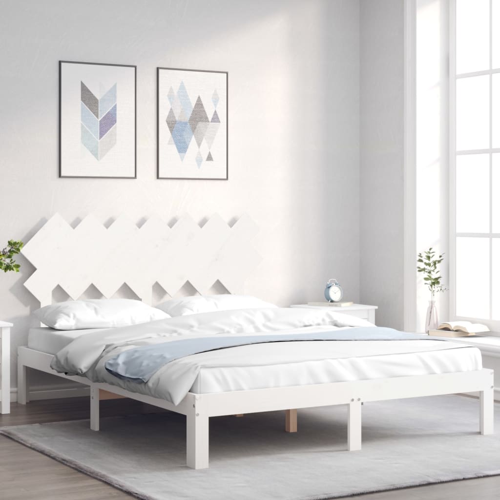 Cama sem colchão 140x190 cm madeira de pinho maciça branco