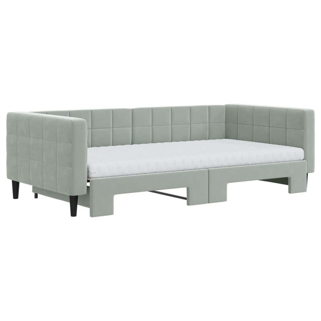 Sofá-cama c/ gavetão e colchões 100x200cm veludo cinzento-claro