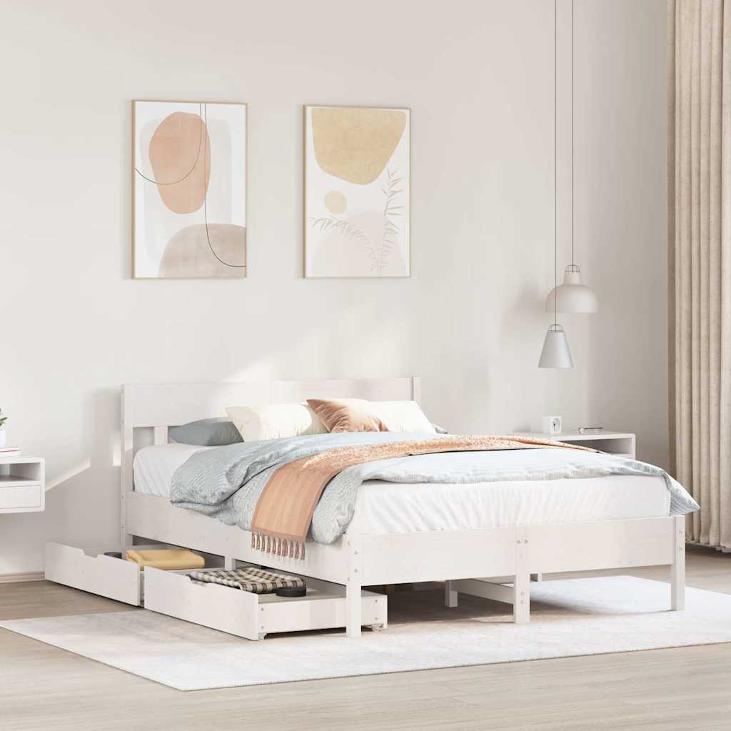 Cama sem colchão 120x200 cm madeira de pinho maciça branco