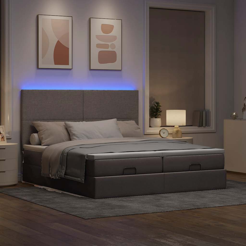 Estrutura de cama otomana com colchões tecido cinzento