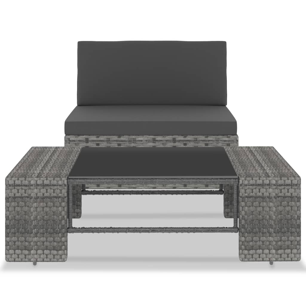 2 Pcs conjunto lounge de jardim vime PE cinzento