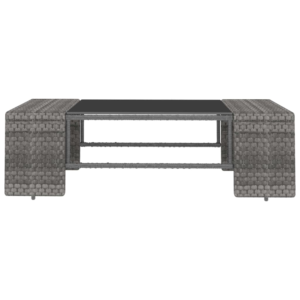 2 Pcs conjunto lounge de jardim vime PE cinzento