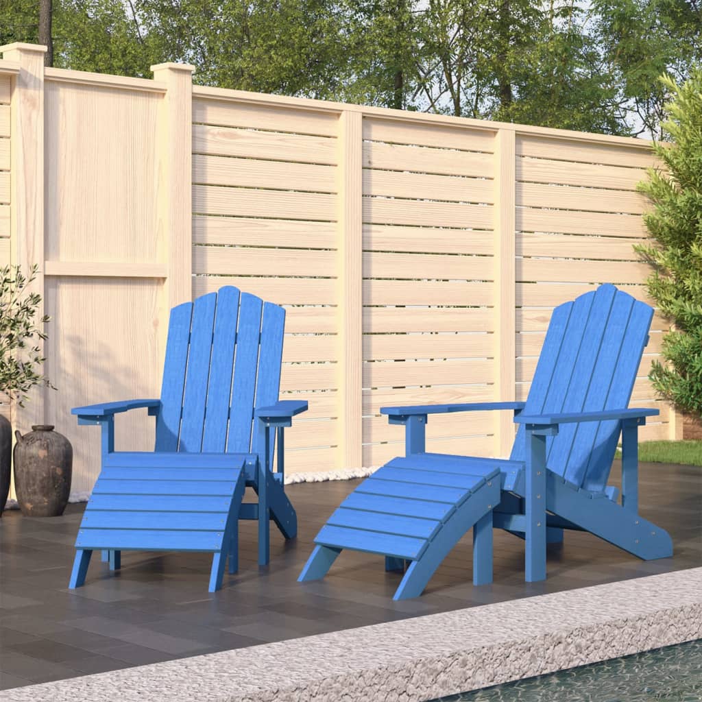 Cadeiras jardim adirondack c/ apoio de pés 2 pcs pead ciano