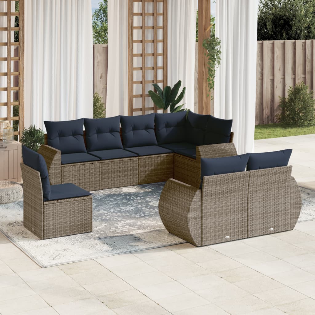 Conjunto de sofá de jardim com 8 peças e almofadas em rattan sintético cinza