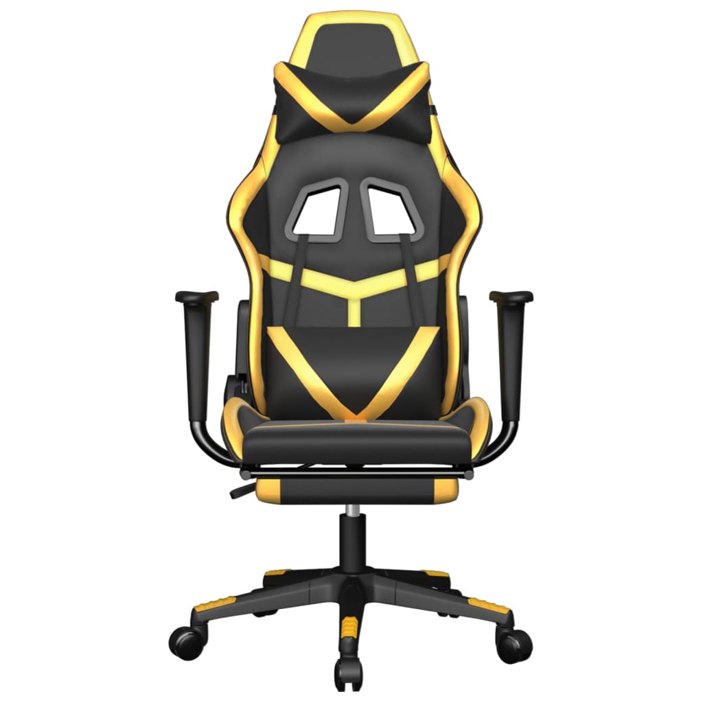 Cadeira gaming massagens c/ apoio pés couro artif. ouro/preto