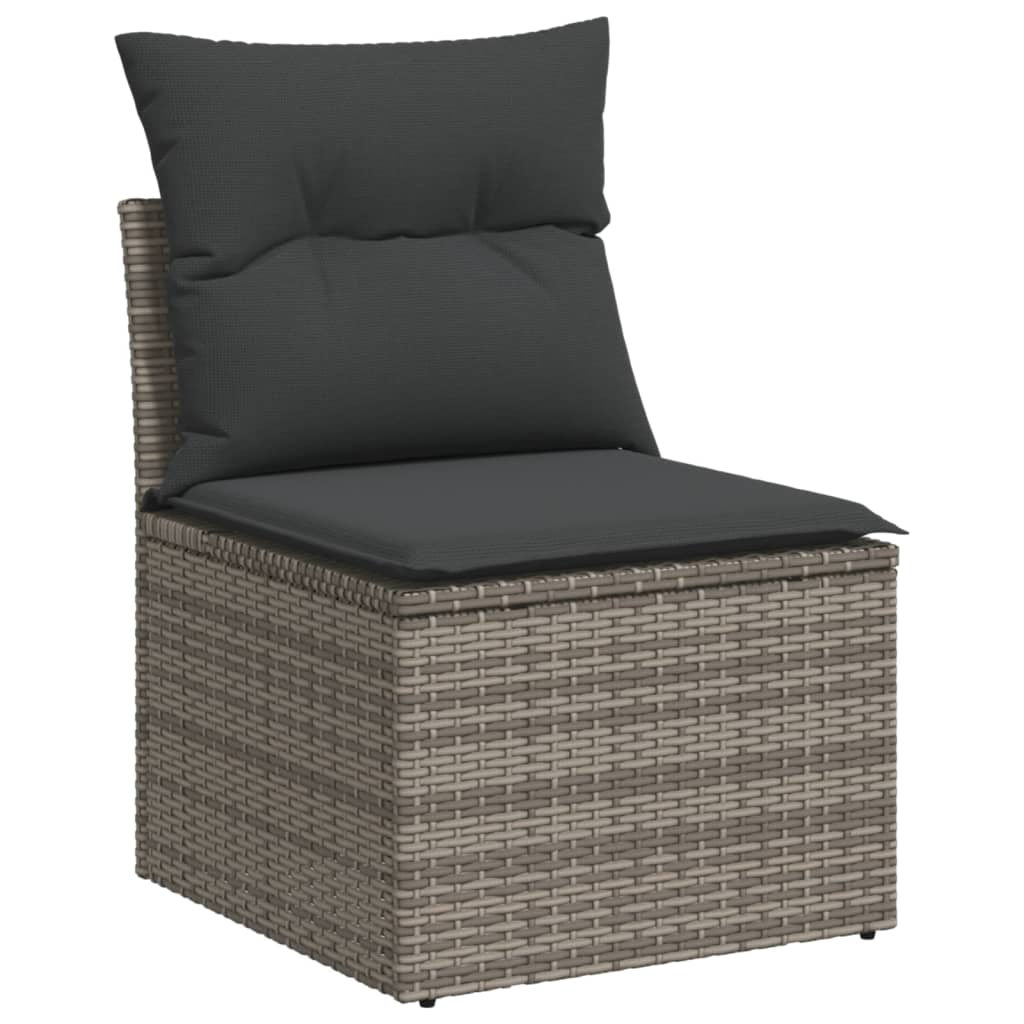 9 Pcs conjunto sofás p/ jardim com almofadões vime PE cinzento