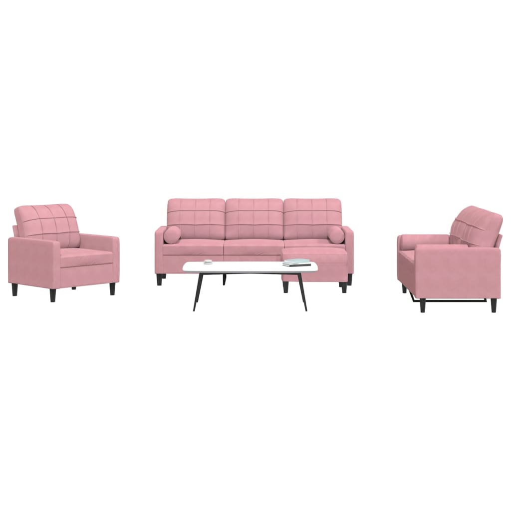 4 Pcs conjunto de sofás com almofadões e rolos veludo rosa