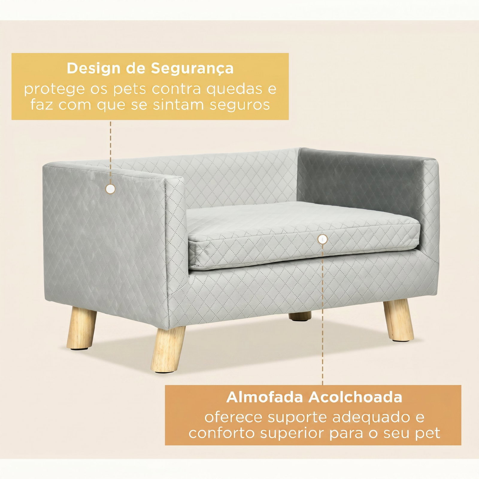 Sofá para cães pequenos 64x45x36 cm em veludo com almofada lavável e pés em madeira de bétula cinzento escuro