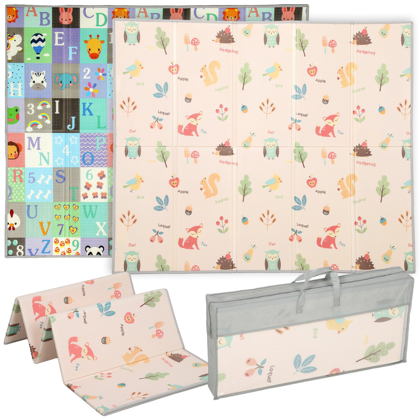 Tapete de brincar para bebés acolchoado dobrável reversível e impermeável 176,5x148x1 cm multicor