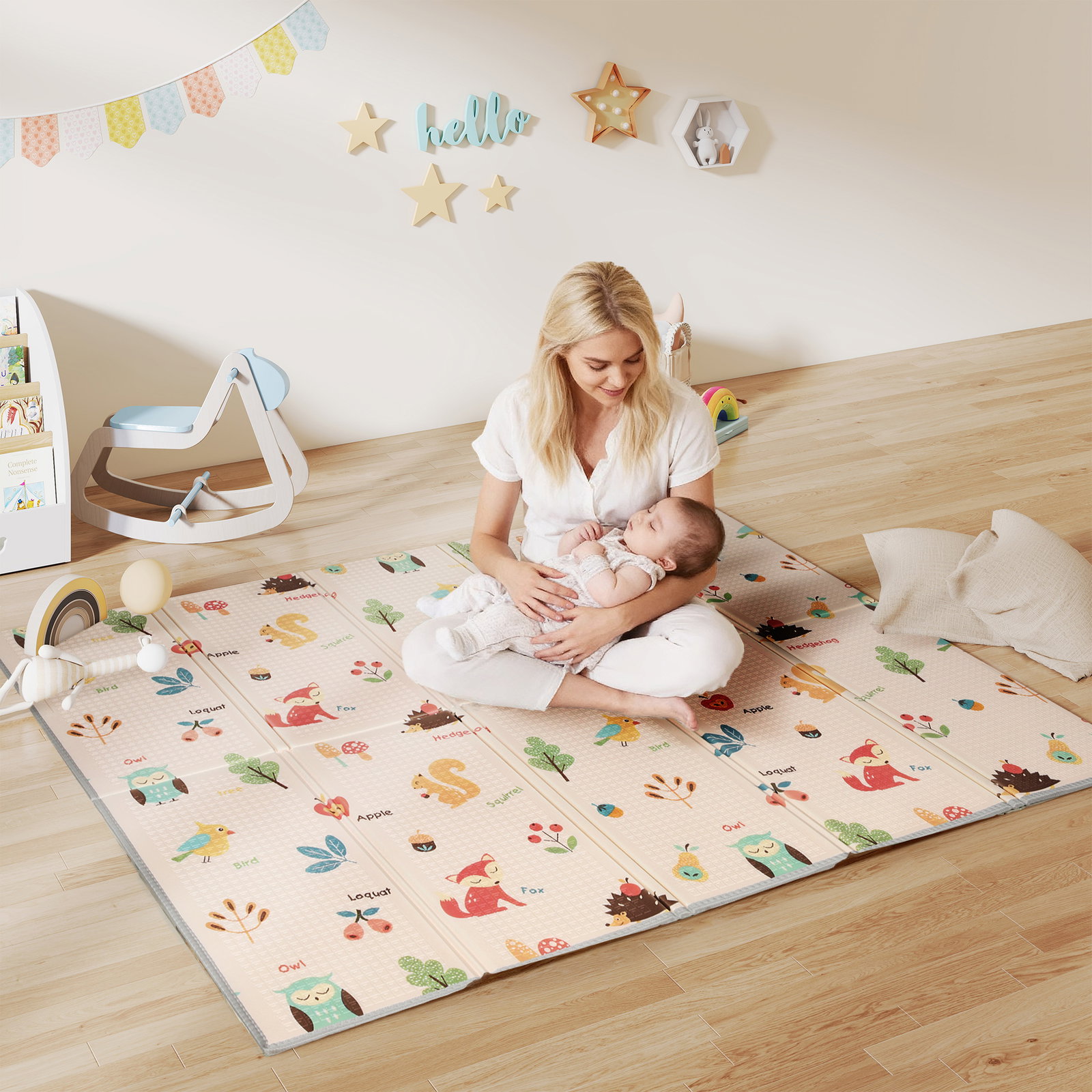 Tapete de brincar para bebés acolchoado dobrável reversível e impermeável 176,5x148x1 cm multicor
