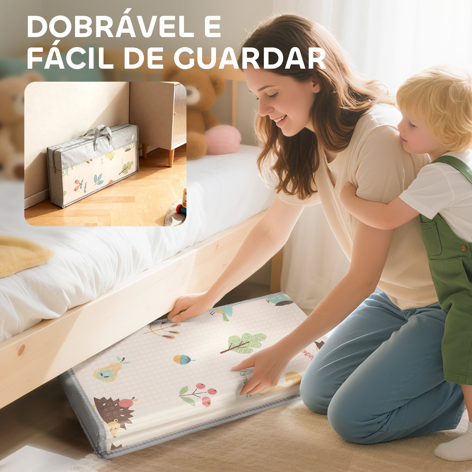Tapete de brincar para bebés acolchoado dobrável reversível e impermeável 176,5x148x1 cm multicor