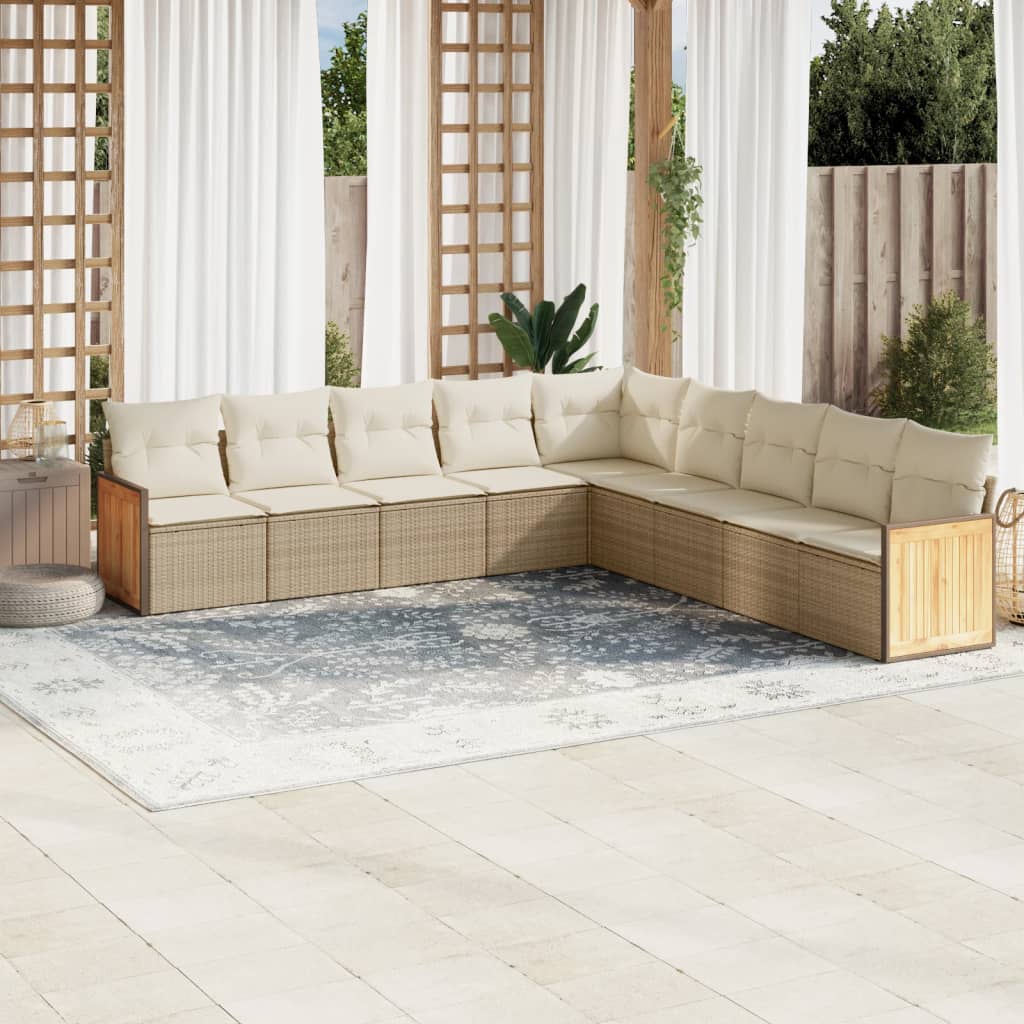 9 Pcs conjunto de sofás p/ jardim com almofadões vime PE bege