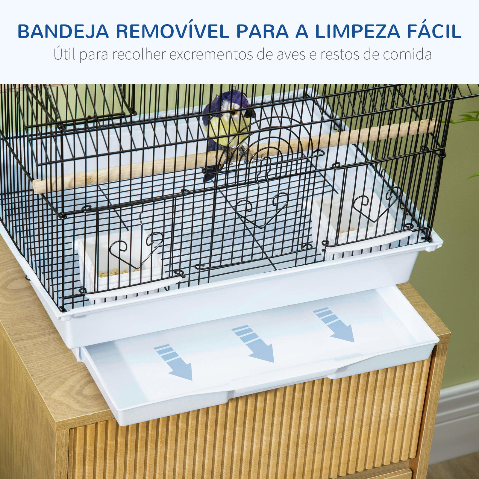 Gaiola para pássaros de aço com bandeja removível e 2 comedouros, periquitos e pintassilgos 50,5x41x63 cm branco