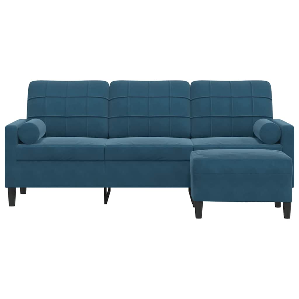 Sofá de 3 lugares com apoio de pés 180 cm veludo azul