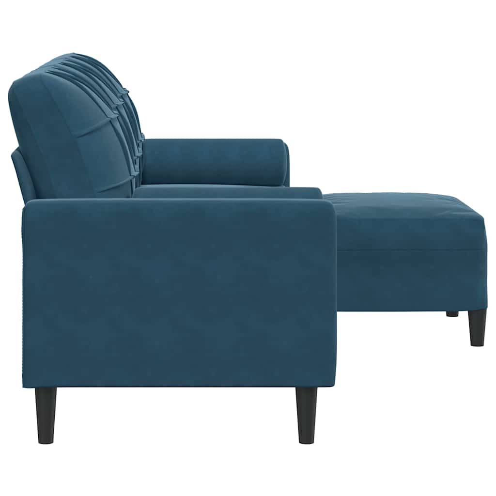 Sofá de 3 lugares com apoio de pés 180 cm veludo azul