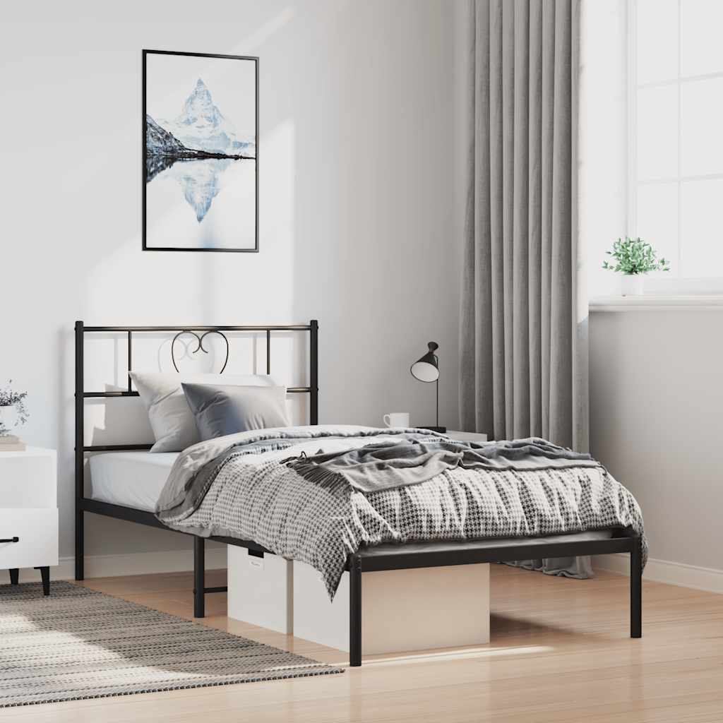 Estrutura de cama com cabeceira 100x190 cm metal preto