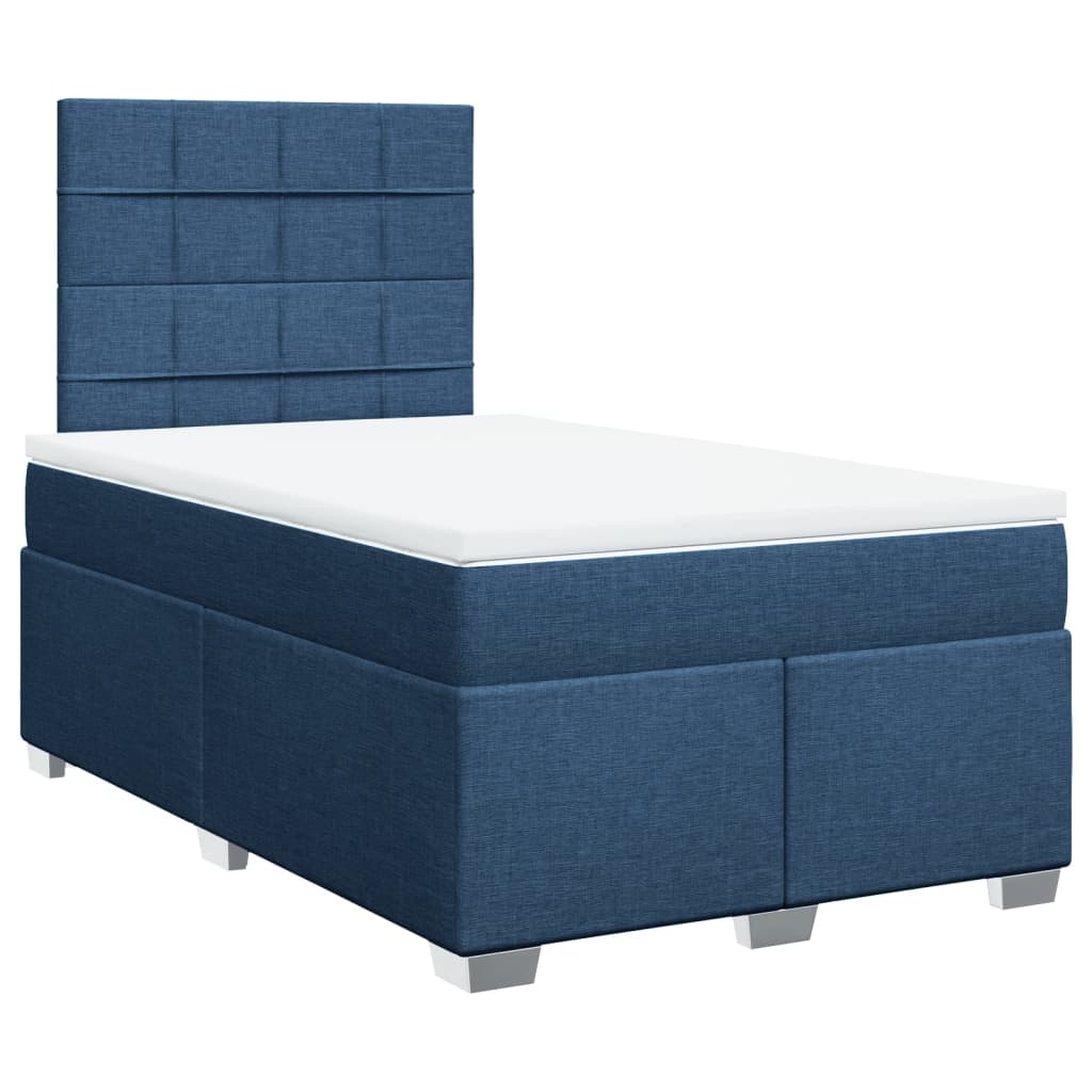 Cama boxspring com colchão 120x190 cm tecido azul