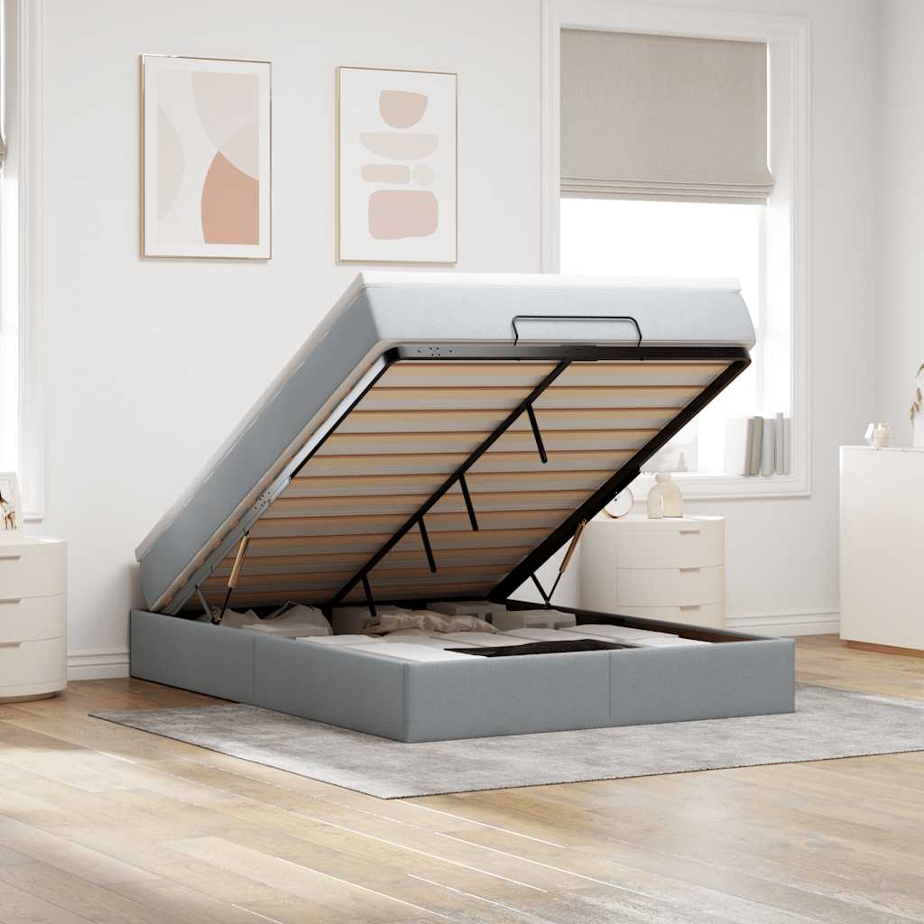 Estrutura de cama otomana com colchão 140x190 cm cinzento claro
