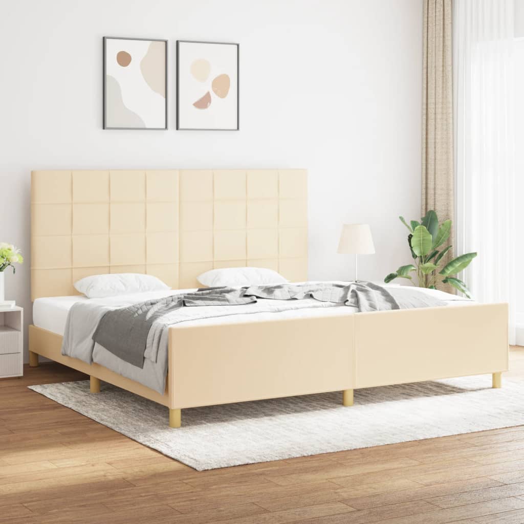 Estrutura de cama sem colchão 200x200 cm tecido cor creme