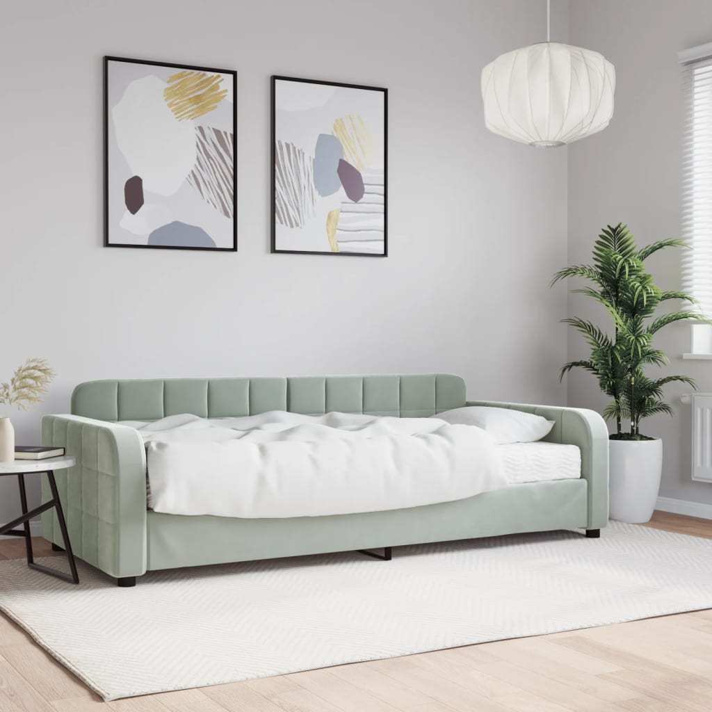 Sofá-cama com colchão 90x200 cm veludo cinzento-claro