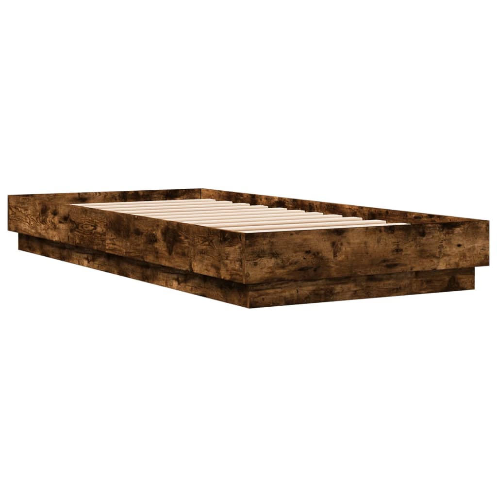 Estrutura de cama com luzes LED 100x200 cm carvalho fumado