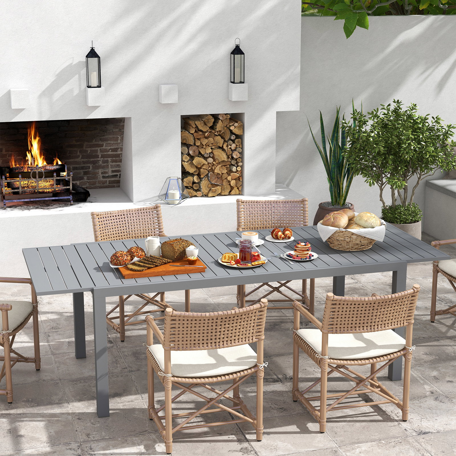 Mesa de jardim extensível mesa de terraço retangular para 6-8 pessoas capacidade 50 kg 180/240x94x73 cm cinza escuro