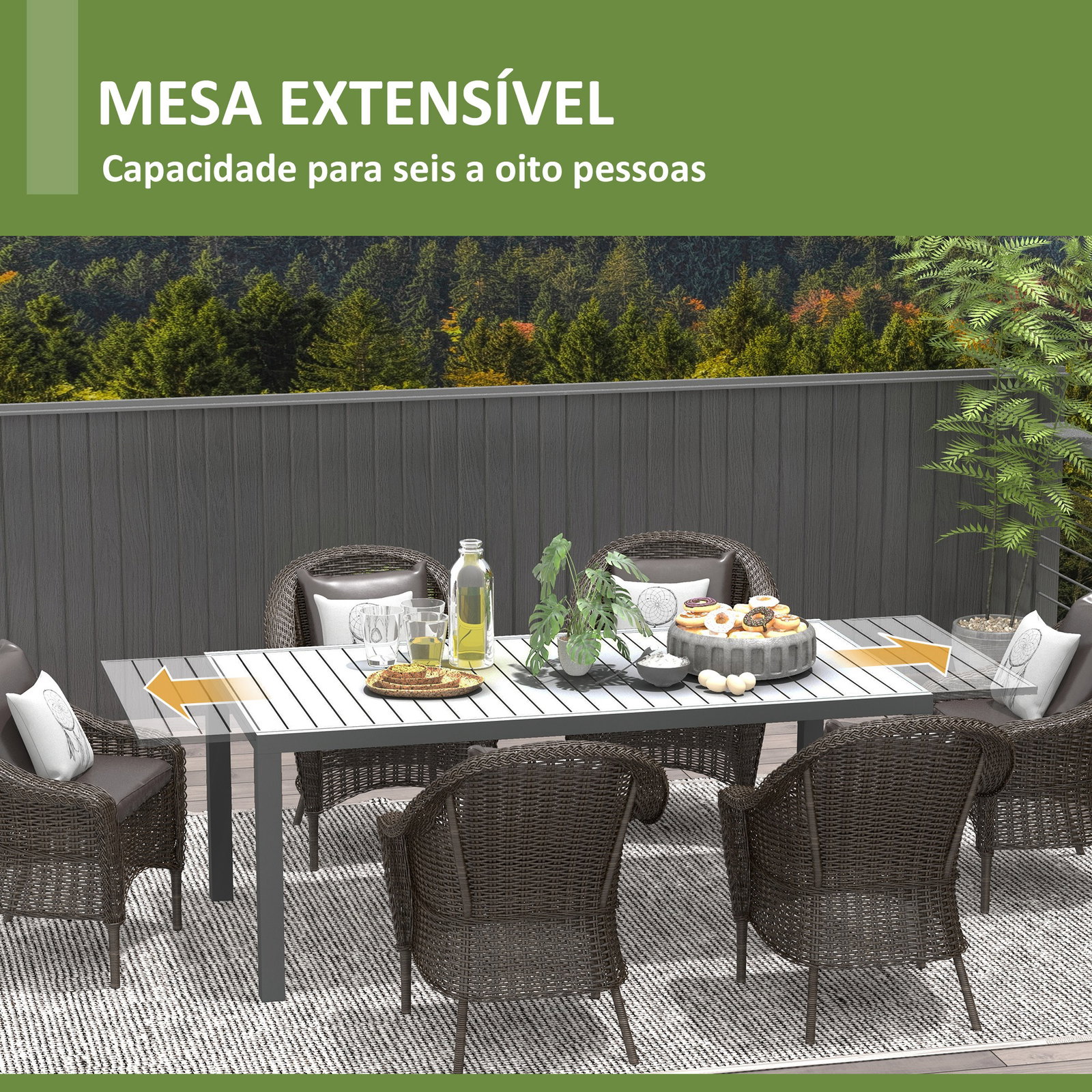Mesa de jardim extensível mesa de terraço retangular para 6-8 pessoas capacidade 50 kg 180/240x94x73 cm cinza escuro