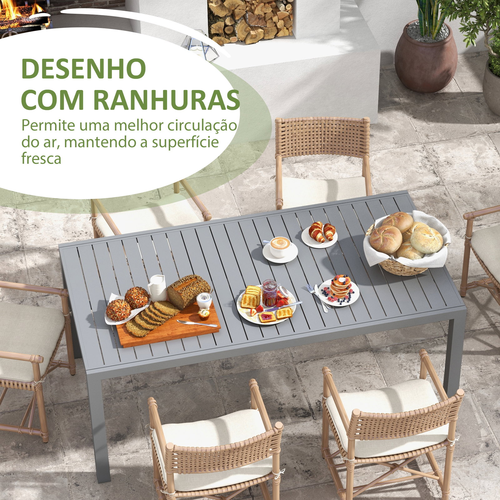 Mesa de jardim extensível mesa de terraço retangular para 6-8 pessoas capacidade 50 kg 180/240x94x73 cm cinza escuro