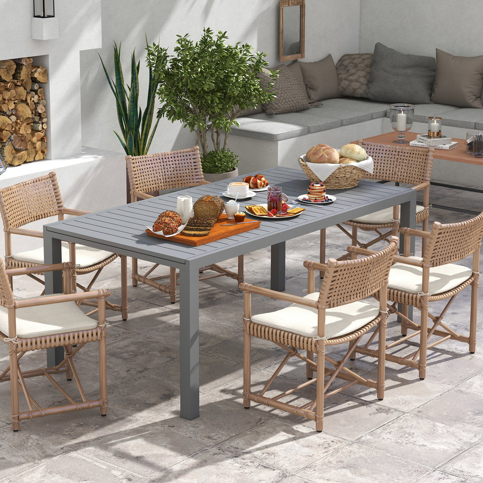 Mesa de jardim extensível mesa de terraço retangular para 6-8 pessoas capacidade 50 kg 180/240x94x73 cm cinza escuro