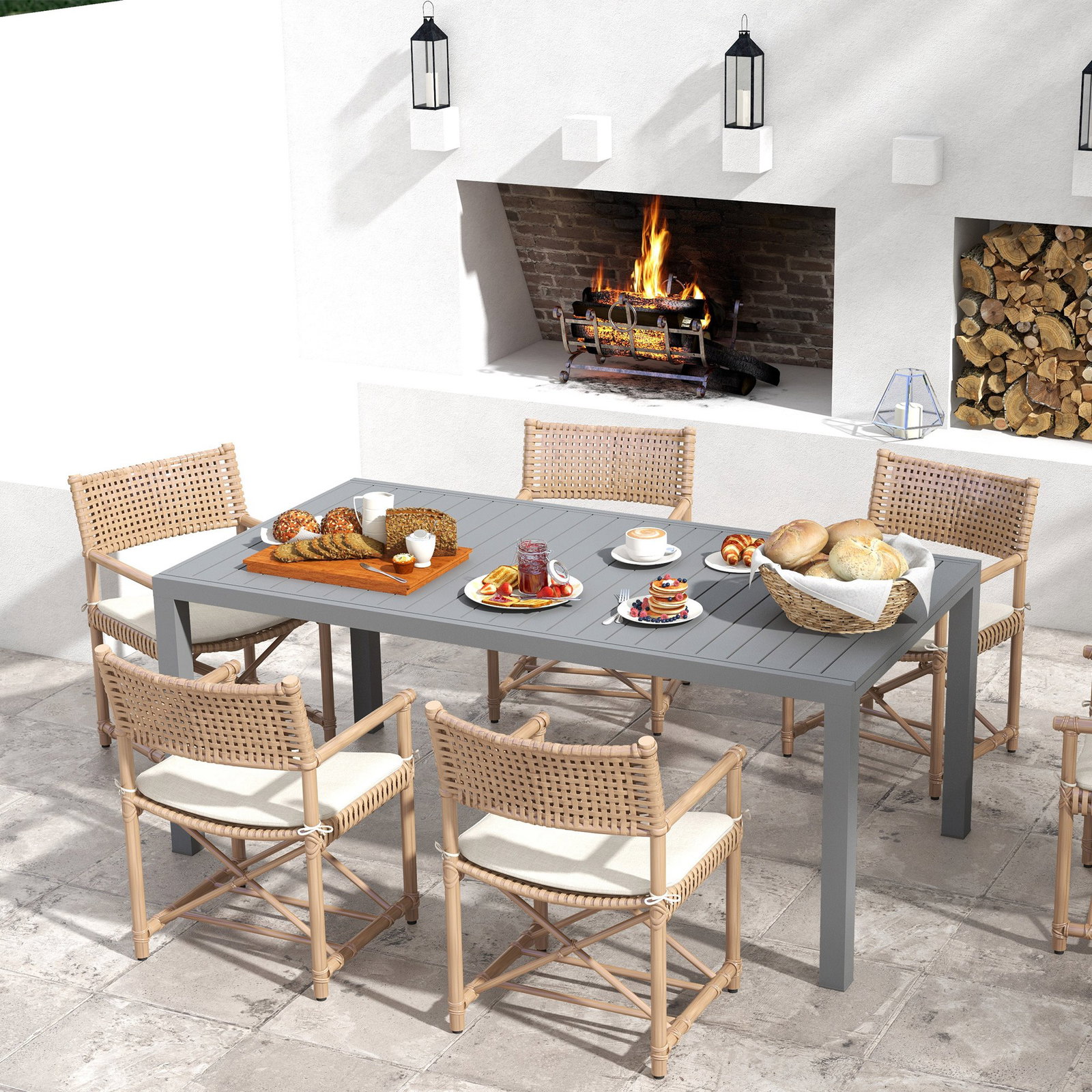 Mesa de jardim extensível mesa de terraço retangular para 6-8 pessoas capacidade 50 kg 180/240x94x73 cm cinza escuro
