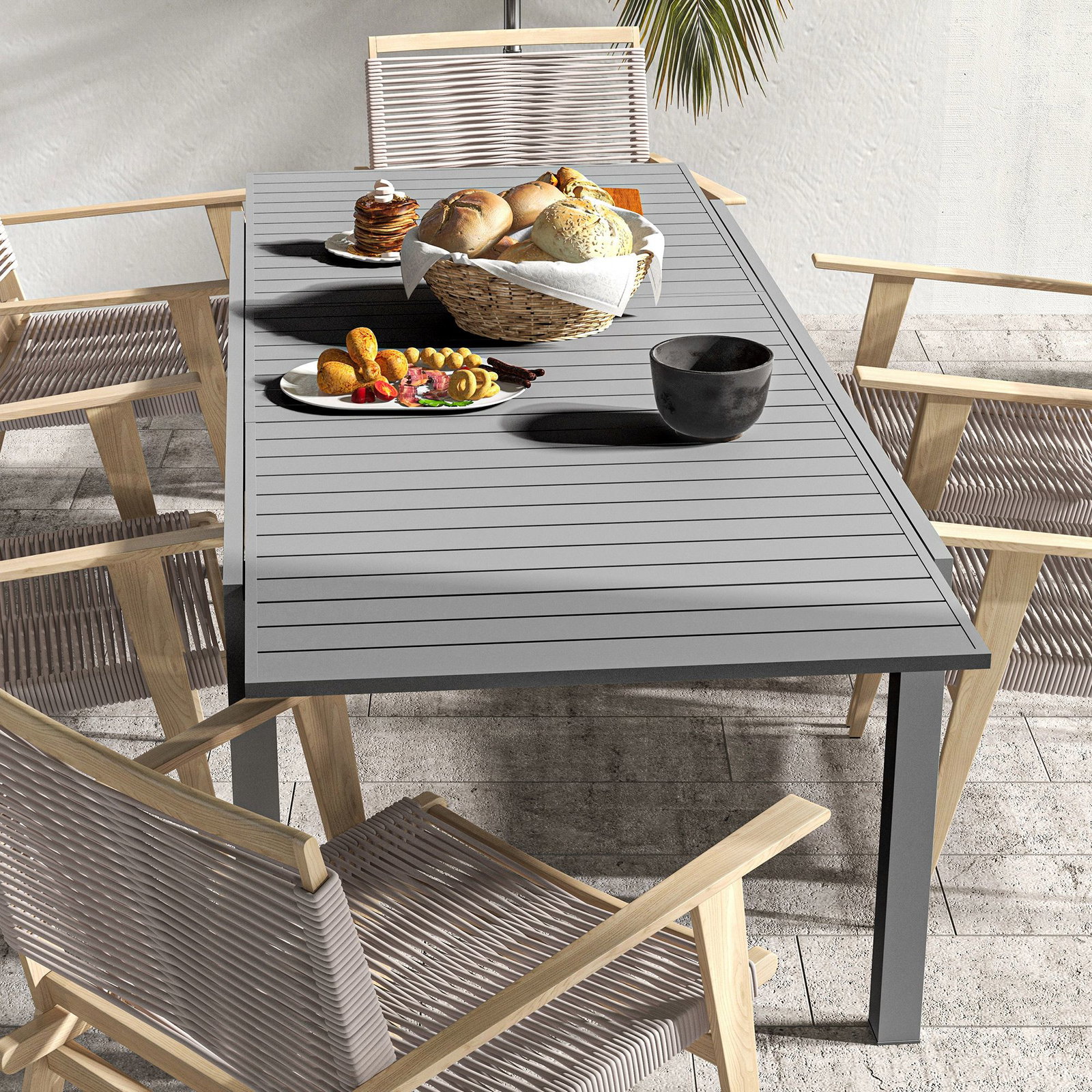 Mesa de jardim extensível mesa de terraço retangular para 6-8 pessoas capacidade 50 kg 180/240x94x73 cm cinza escuro