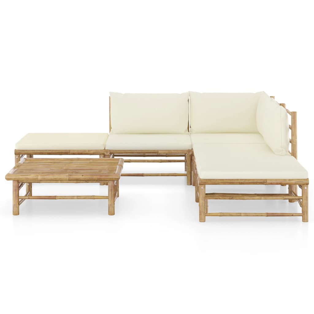 6 Pcs conj. lounge p/ jardim em bambu c/ almofadões branco nata