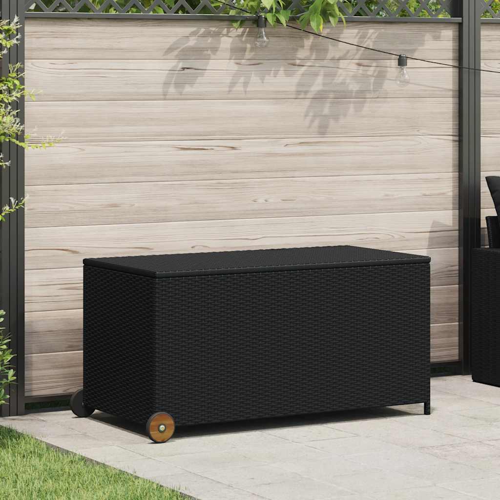 Caixa de arrumação para jardim 120x65x61 cm vime PE preto