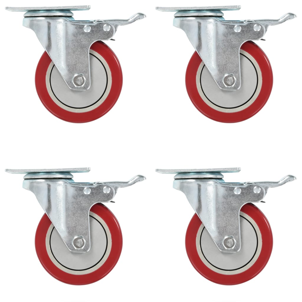 Rodas giratórias com travões duplos 4 pcs 100 mm