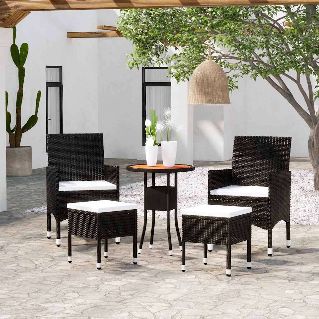 5 Pcs conjunto lounge de jardim vime PE preto