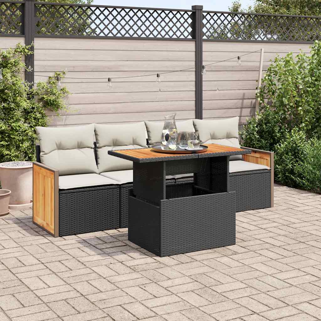 5 Pcs conjunto sofás de jardim com almofadões acácia e vime PE
