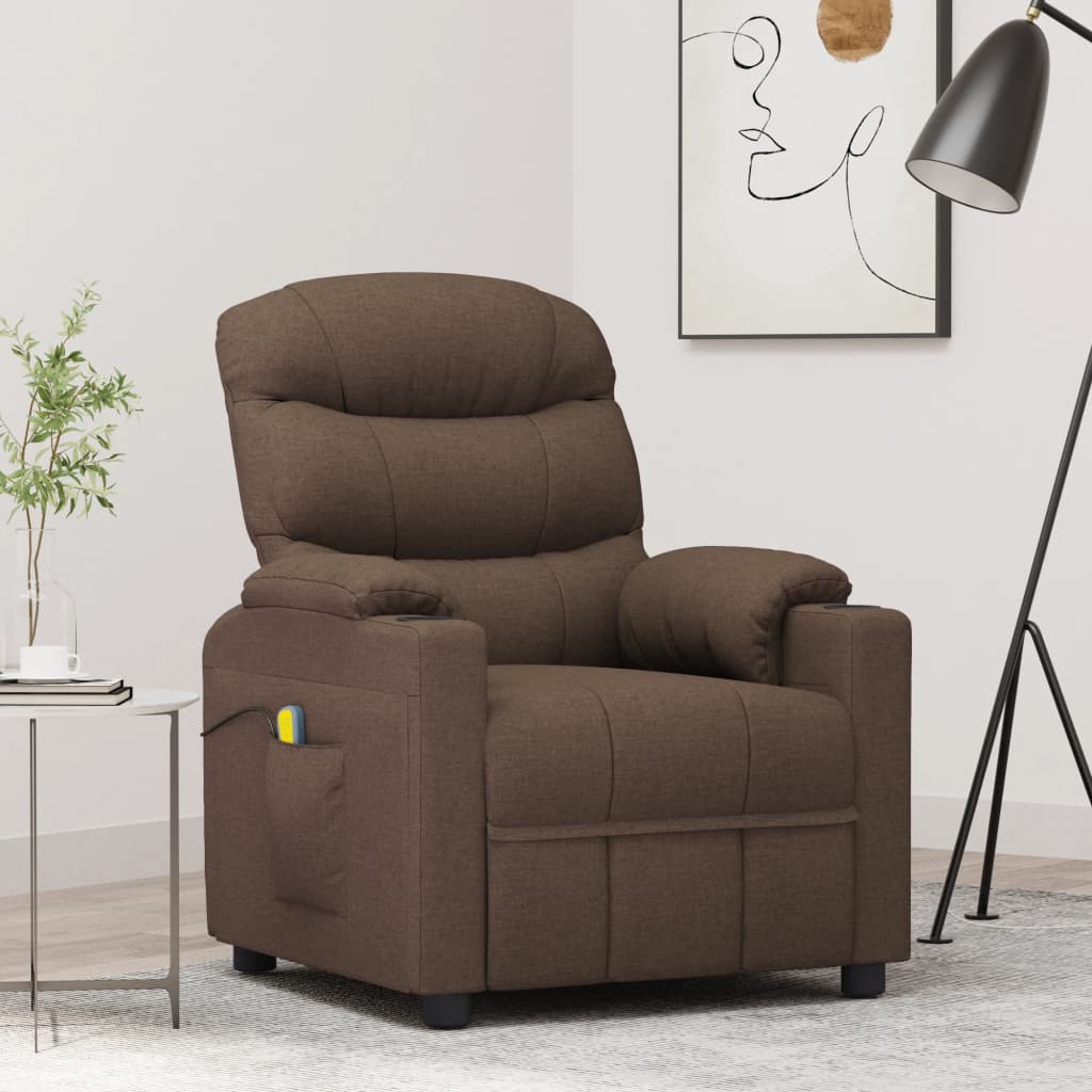 Poltrona de massagens reclinável tecido castanho