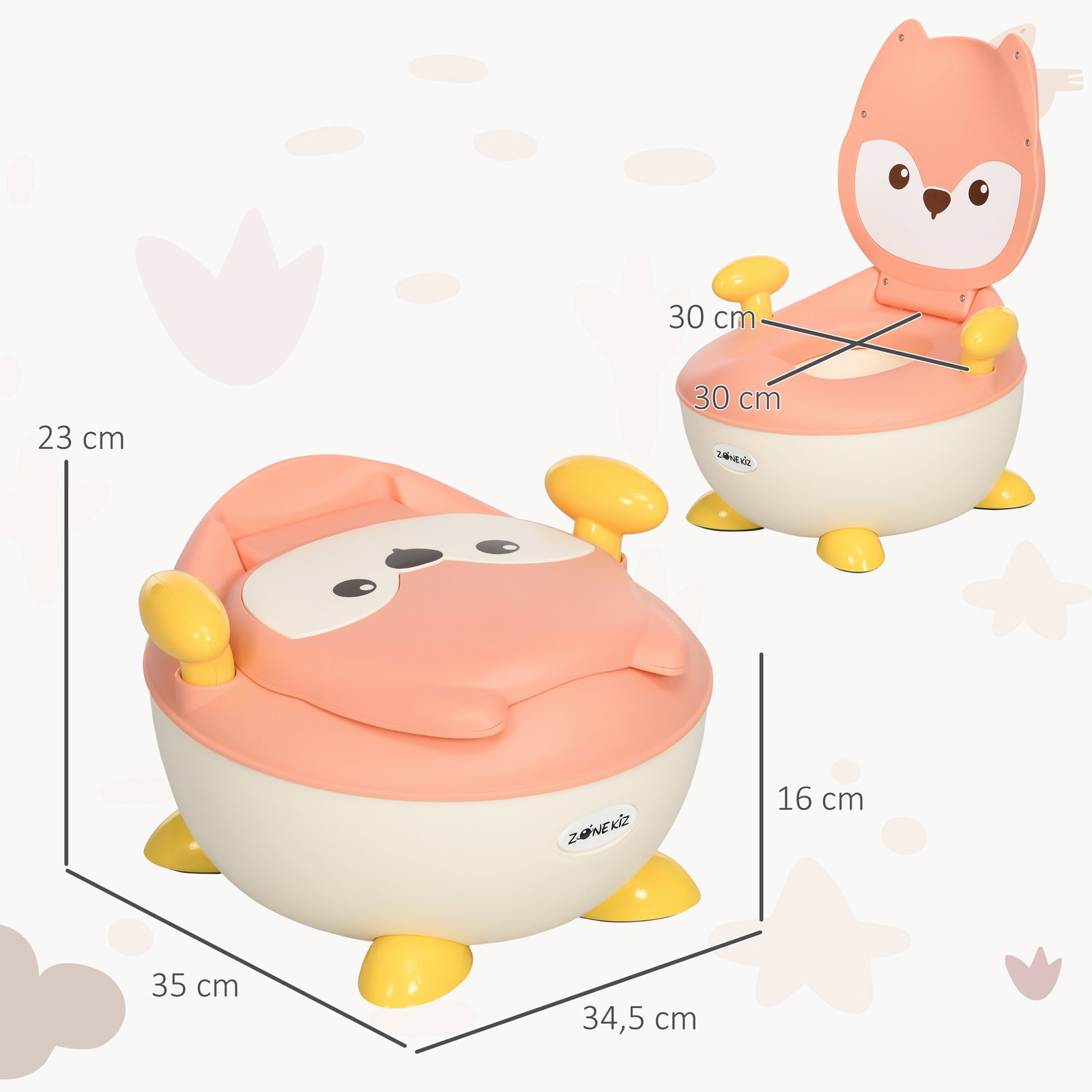 Bacio para bebé de aprendizagem bacio para criança de 6-36 meses em forma de raposa 35,5x35x23 cm rosa
