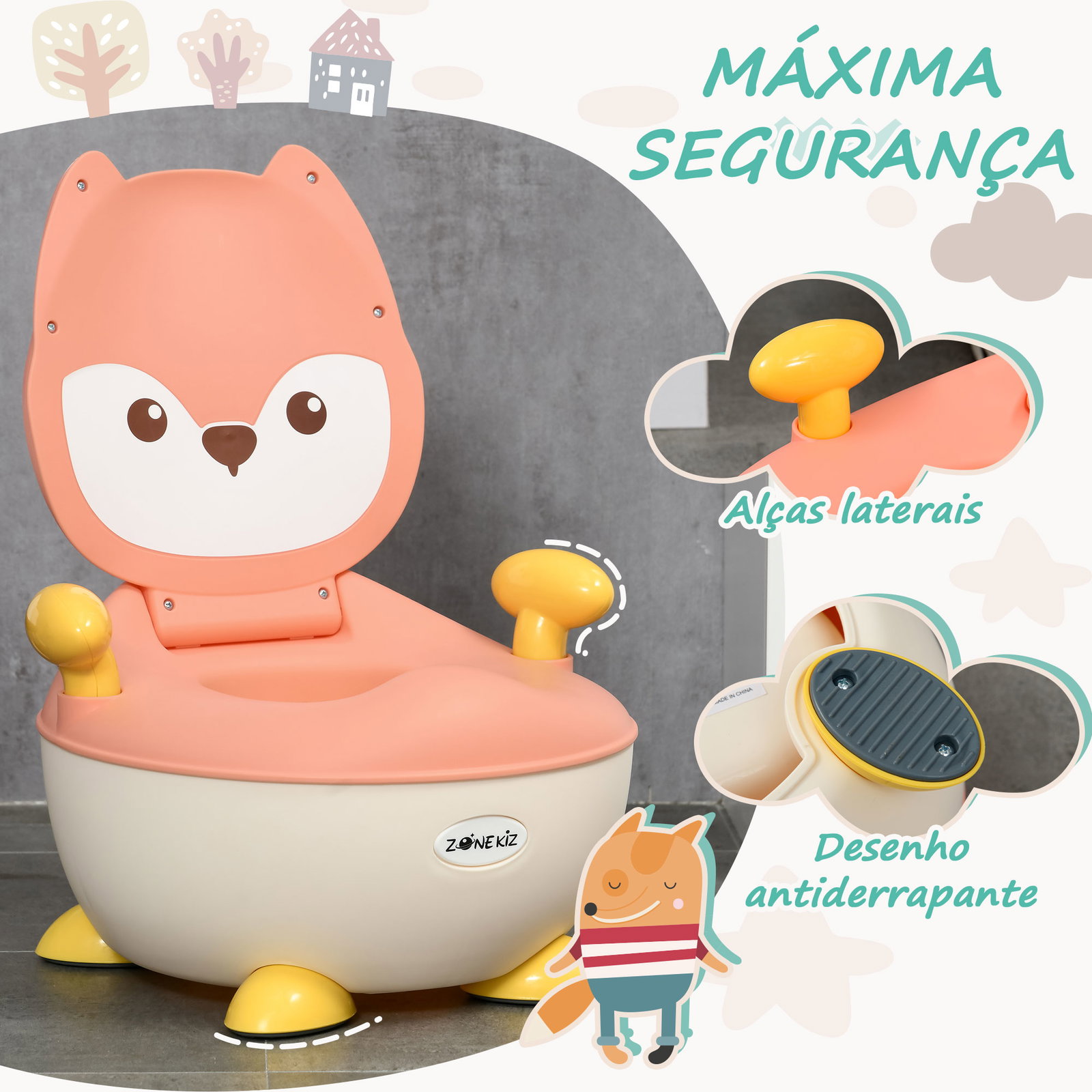Bacio para bebé de aprendizagem bacio para criança de 6-36 meses em forma de raposa 35,5x35x23 cm rosa