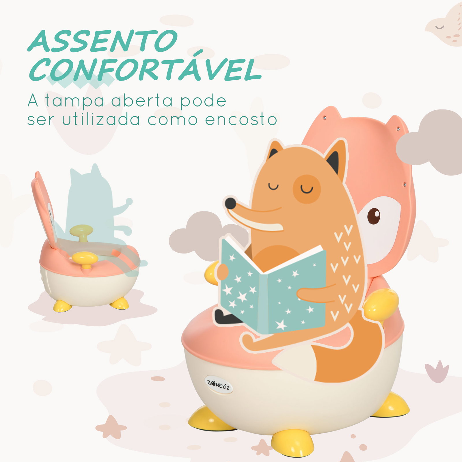 Bacio para bebé de aprendizagem bacio para criança de 6-36 meses em forma de raposa 35,5x35x23 cm rosa