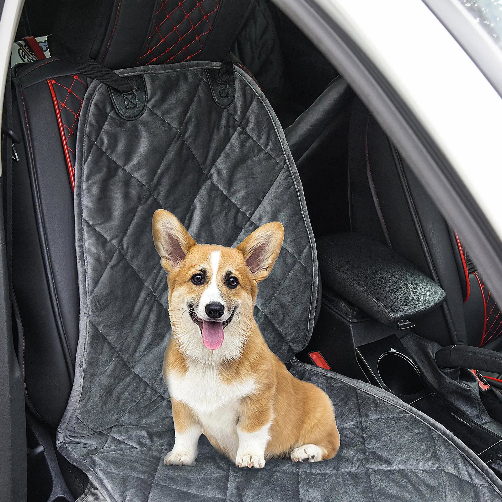 Capa de Assento Dianteiro de Carro para Cães Protetor Antiderrapante com Fixação e Correia Envolvente para Caminhões Furgões SUV