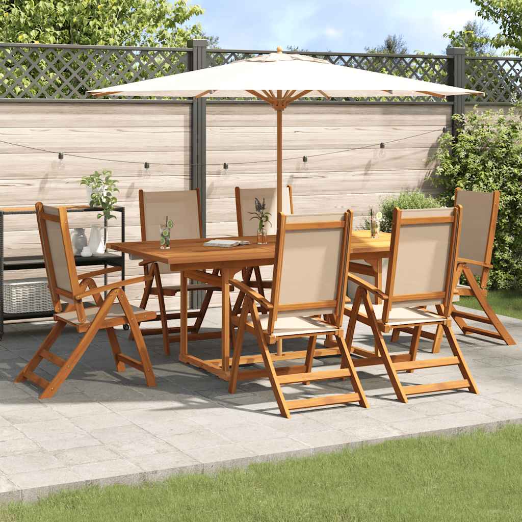 7 Pcs conjunto de jantar para jardim acácia maciça e textilene