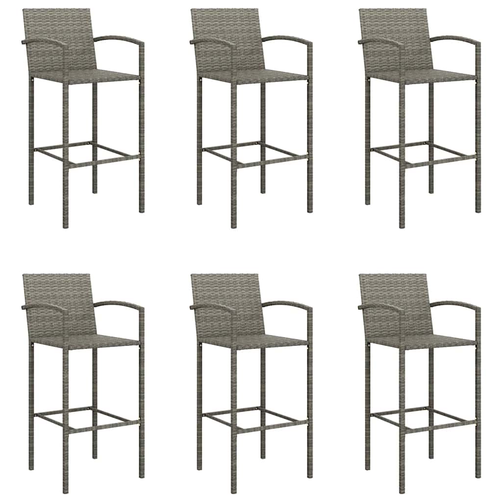 7 Pcs conjunto de bar para jardim vime PE cinzento