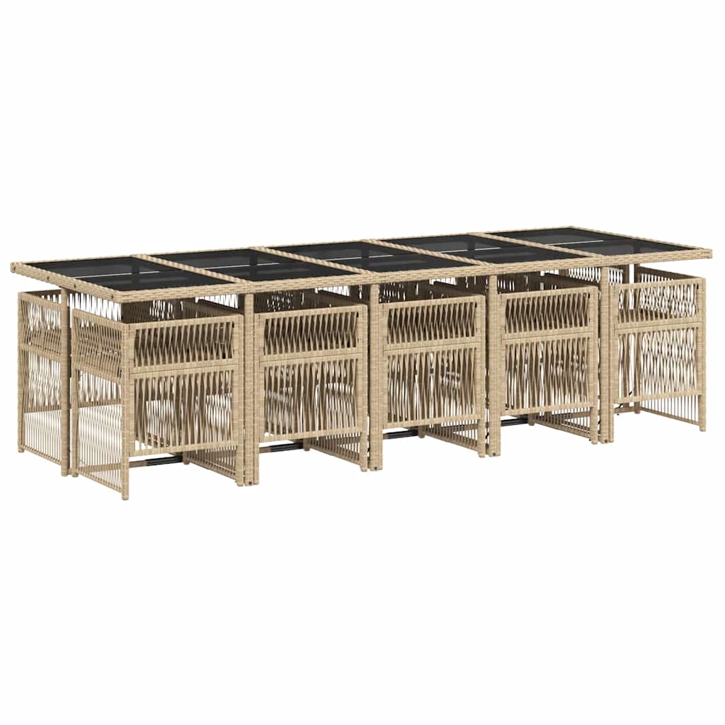 11 Pcs conj. jantar jardim c/ almofadões vime PE bege misturado