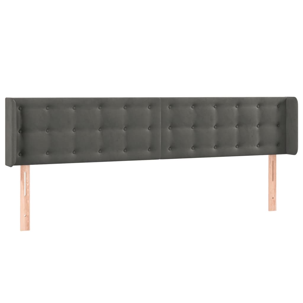 Cabeceira cama c/ luzes LED veludo 203x16x78/88cm cinza-escuro