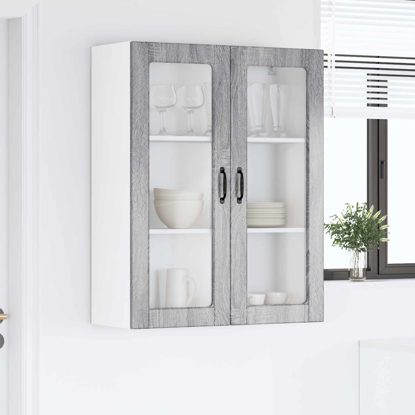 Armário de vidro de parede porto cinza sonoma 80 x 31 x 100 cm