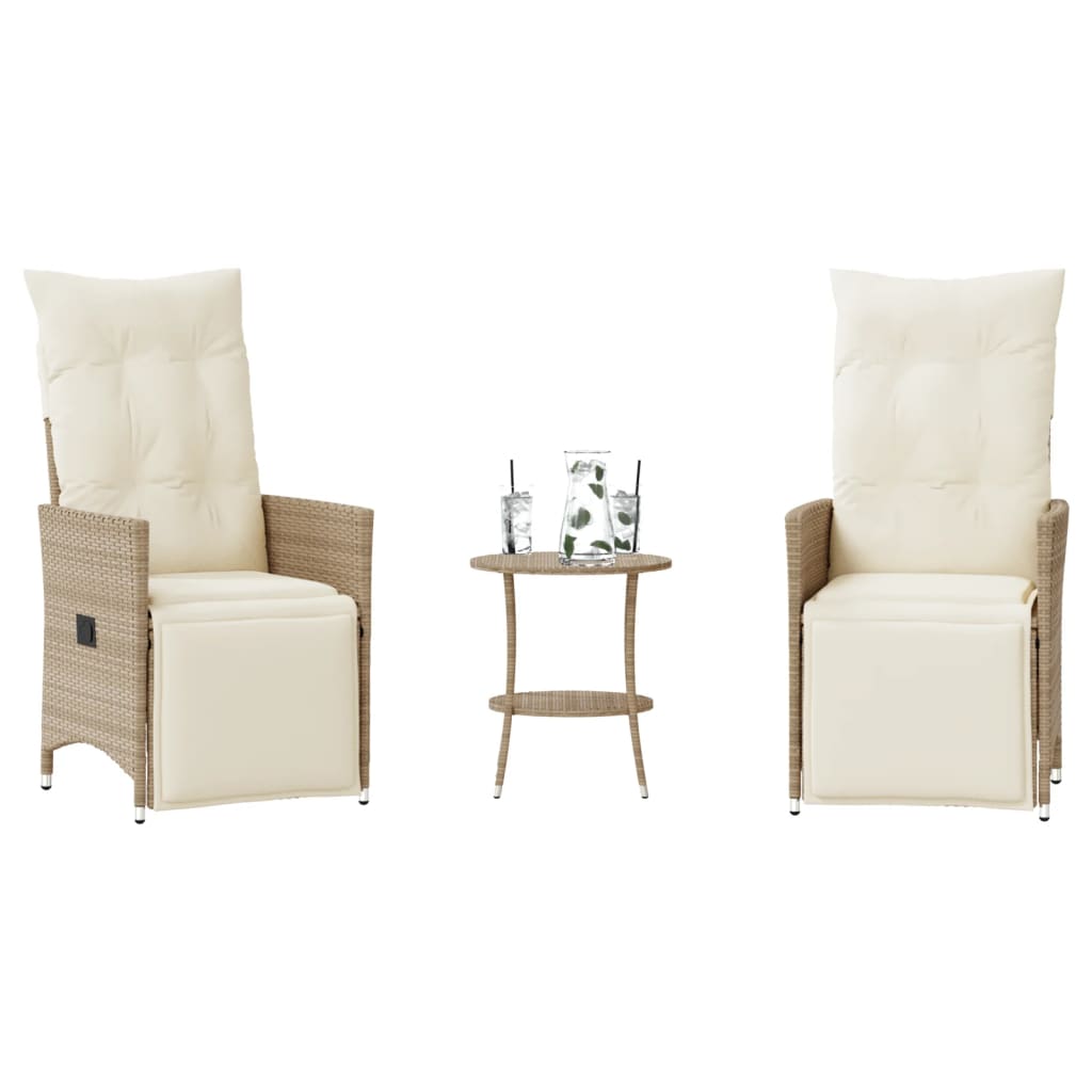 3 Pcs conjunto bistrô com almofadões vime PE bege