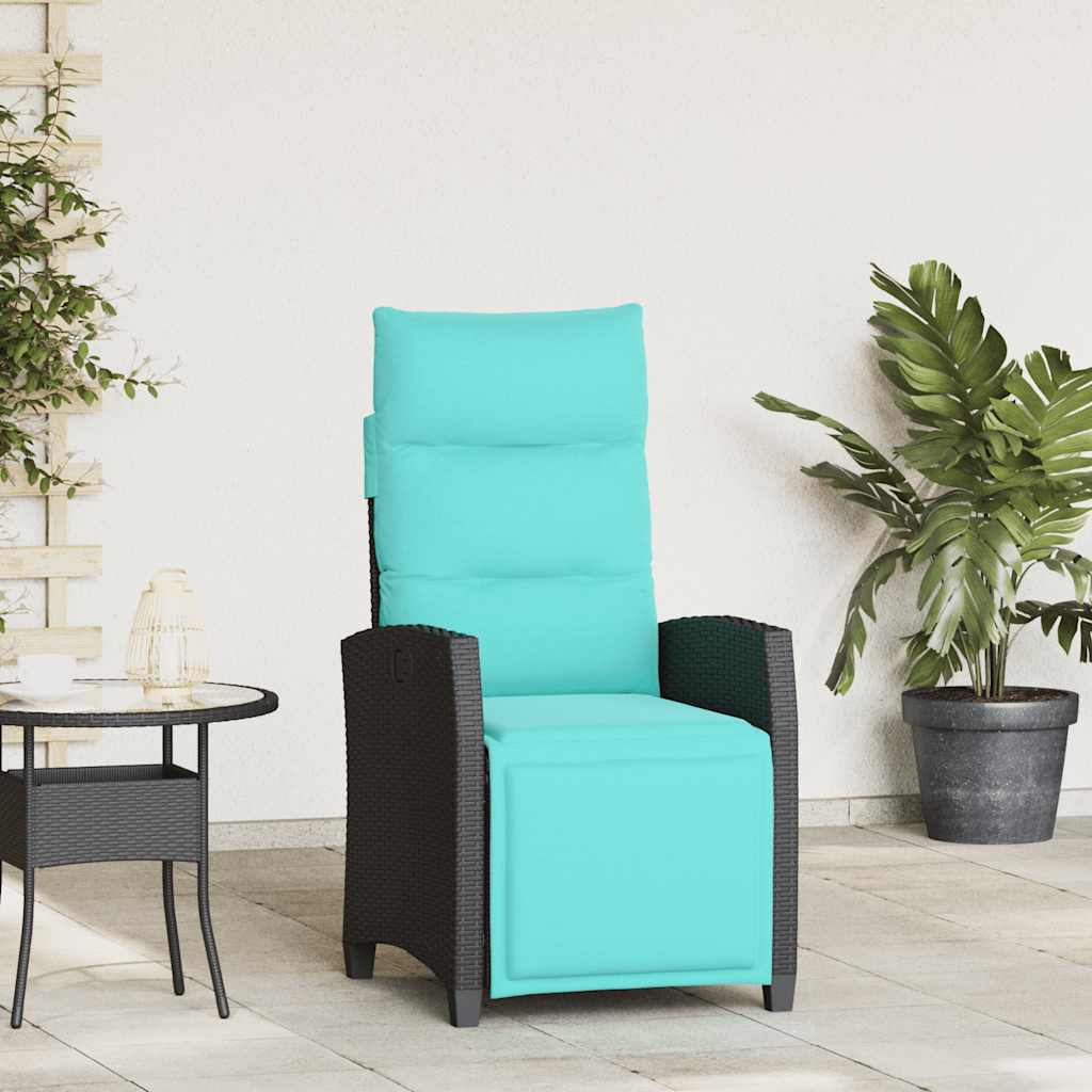 Cadeira de jardim reclinável com mesa de apoio vime PE preto