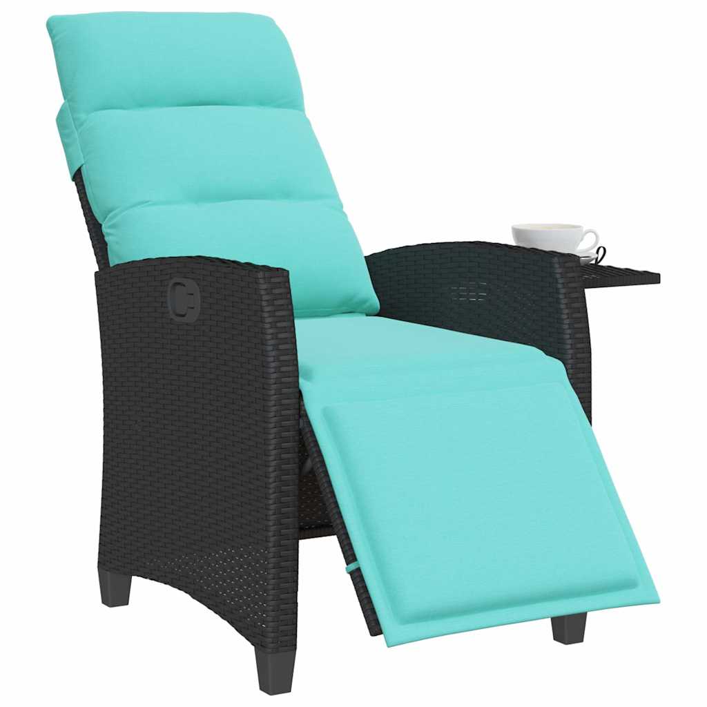 Cadeira de jardim reclinável com mesa de apoio vime PE preto